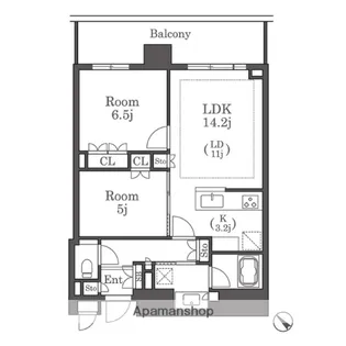 BRILLIA TOWER西新【18階】の間取り