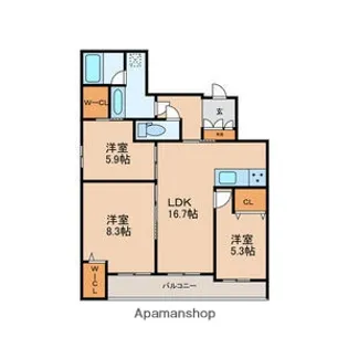 福岡県福岡市早良区城西3丁目【マンション】の間取り