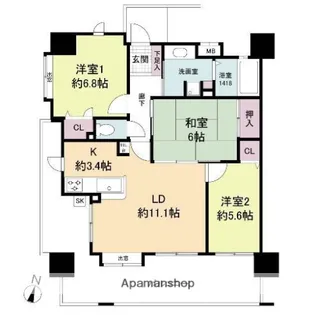 KDXレジデンス西公園【6階】の間取り