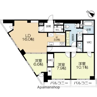 ラクレイス西新レジデンシャルタワー【19階】の間取り