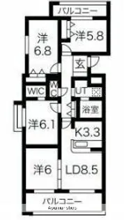 アクレール小笹南坂【4階】の間取り