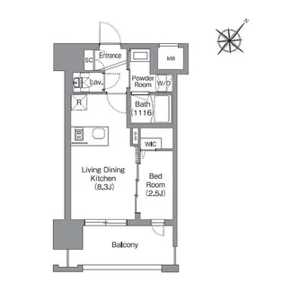 シーズンフラッツ渡辺通【0602号室】の間取り