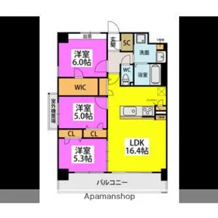 ビオネ美野島【4階】の間取り