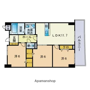 リオグランデ博多【11階】の間取り