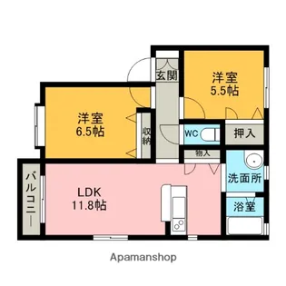 ユニゾン小竹【1階】の間取り