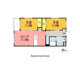 グランドゥール立岩 2番館【106号室】の間取り