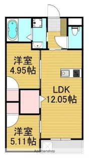 フェリスタ前原中央Ⅱ【202号室】の間取り