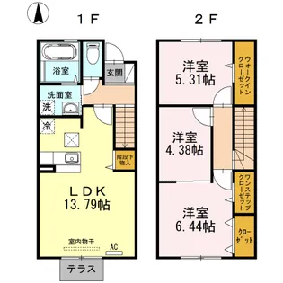 DーROOM学研都市B,C B棟【102号室】の間取り