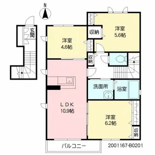 プロヌーブ前原 B棟【B0201号室】の間取り