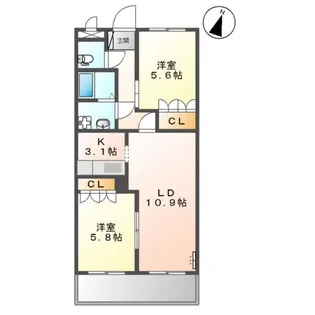 サンフィット北野Ⅰ【2階】の間取り
