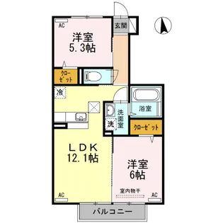 2LDKの間取り画像