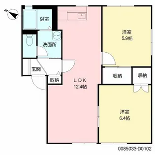 ハイラーク甘木 D棟【102号室】の間取り