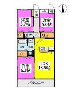 プレジデント正弥小郡【2階】の間取り