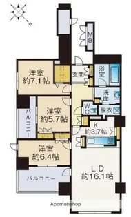 グランドメゾン百道浜OCEAN&FOREST【408号室】の間取り
