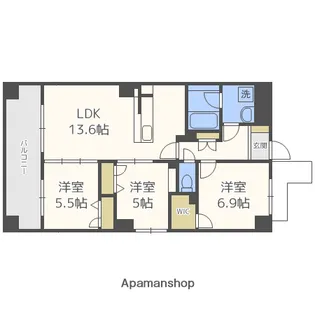 ハイランドスクエア西新【2階】の間取り