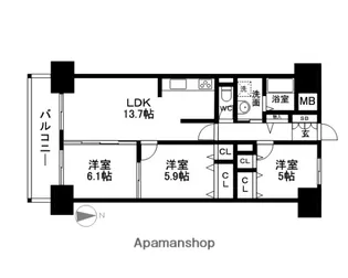 エンゼルハイム大濠公園南【14階】の間取り