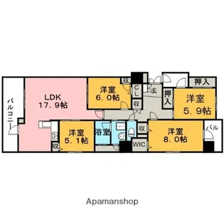 クイーンズプラザ久留米中央【10階】の間取り