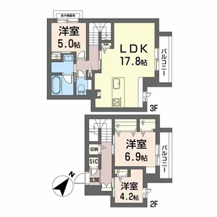 シャーメゾン大野城中央【2階】の間取り