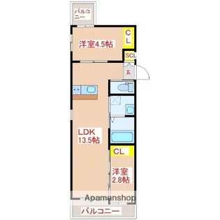 MIRAIAL藤崎【4階】の間取り