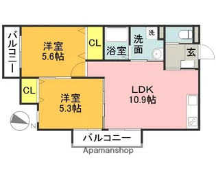 クラシャス川宮【103号室】の間取り