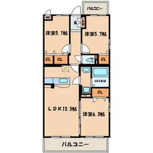 プレシード陣原【3階】の間取り