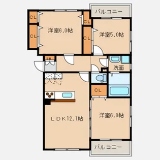 プレステージ西工大前Ⅱ【3階】の間取り