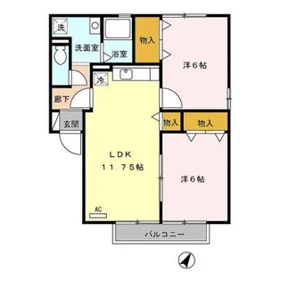 サニーフラット若園 B棟【B202号室】の間取り