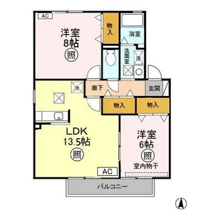 ル・クレールやつえ A棟【1階】の間取り
