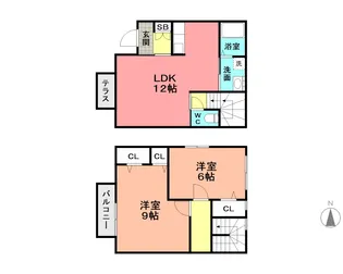ヴォラーレ学研台 Ⅱ棟【1号室】の間取り