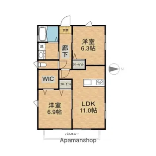 ウィズハイム赤崎Ⅱ【201号室】の間取り