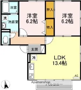 ハイカムールおびたB【1階】の間取り