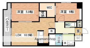 エヴァーグリーン思案橋【6階】の間取り