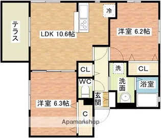 ルーチェ中島【102号室】の間取り