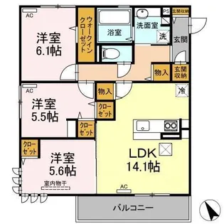 ヴィアレッタ福石【1階】の間取り