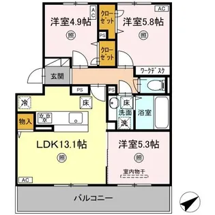 コウジィーコート【1階】の間取り