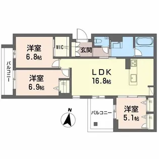 MOANA GARDEN 水前寺【202号室】の間取り