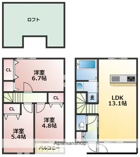 熊本県熊本市西区島崎3丁目【一戸建】の間取り