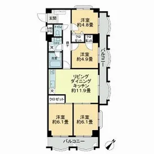 ライオンズマンション新大江【0307号室】の間取り