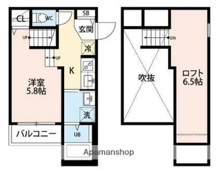 CRESTRE SUR 新水前寺【205号室】の間取り