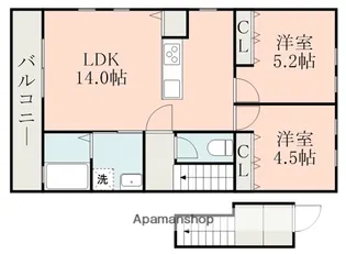 ヨーロピアンシャレー嘉島 壱番館【2階】の間取り
