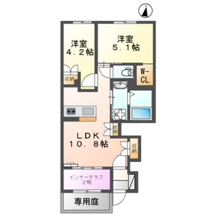 ルガルボニート北熊本【106号室】の間取り
