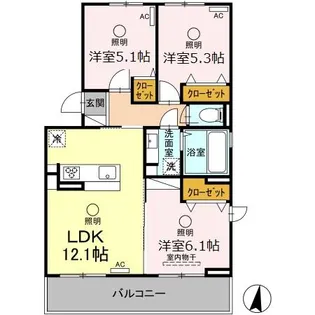 LAVIE BELLE(ラヴィ ベール) A棟【3階】の間取り