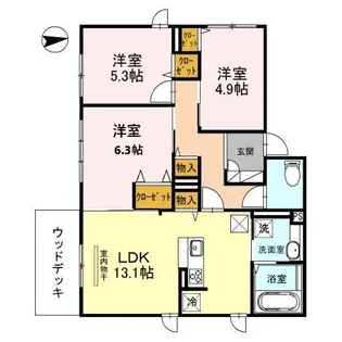 ライスシャワー坪井【1階】の間取り