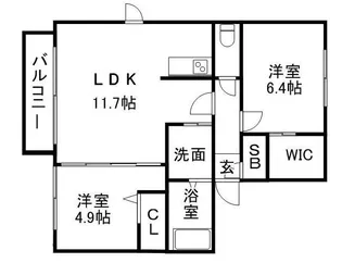 パークサイドヴィラ B棟【202号室】の間取り