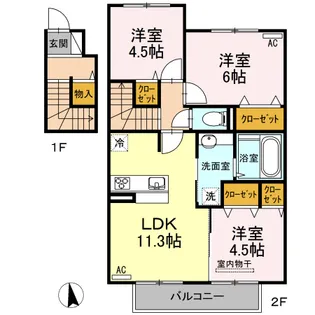 ピラール菊陽 Ⅱ棟【2階】の間取り
