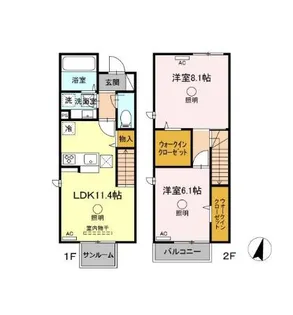 熊本県熊本市東区小山2丁目【テラスハウス】の間取り