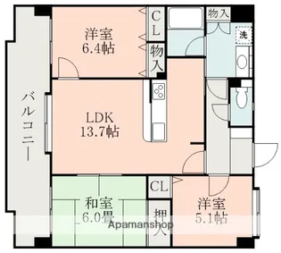 ファーストグランド水前寺Ⅱ【6階】の間取り