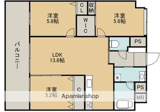 ロイヤルコンフォート龍田【7階】の間取り