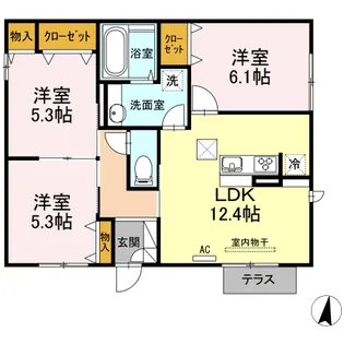 平屋貸家 B棟【1階】の間取り