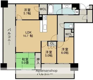 コアマンション辛島公園ゼクシス【10階】の間取り